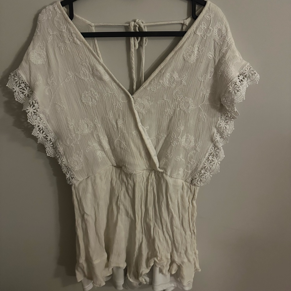 Cream Blouse with Lace Details